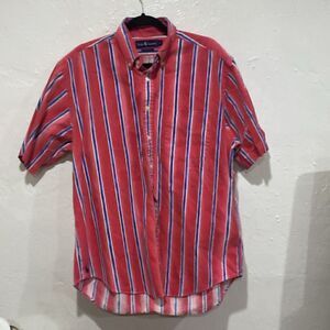 VTG Polo By Ralph Lauren S/S 100% Cotton Button Down SZ L Red/White/Blue